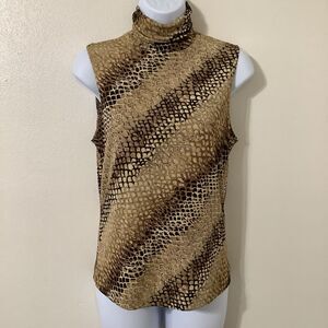 Vintage Y2K Funky Tan Snakeskin Print Graphic Sleeveless Slinky Artsy Top Small